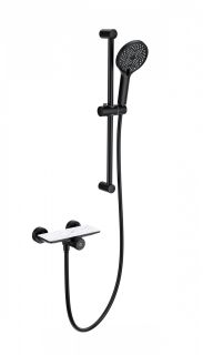 Смеситель для душа с гарнитуром Wonzon & Woghand ClickPlate WW-B2052-A-MB с термостатом чёрный матовый